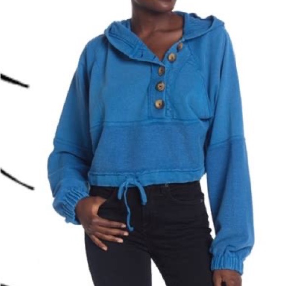 Free People Tops - NWT Free People Ryder Crop Hoodie Blue M